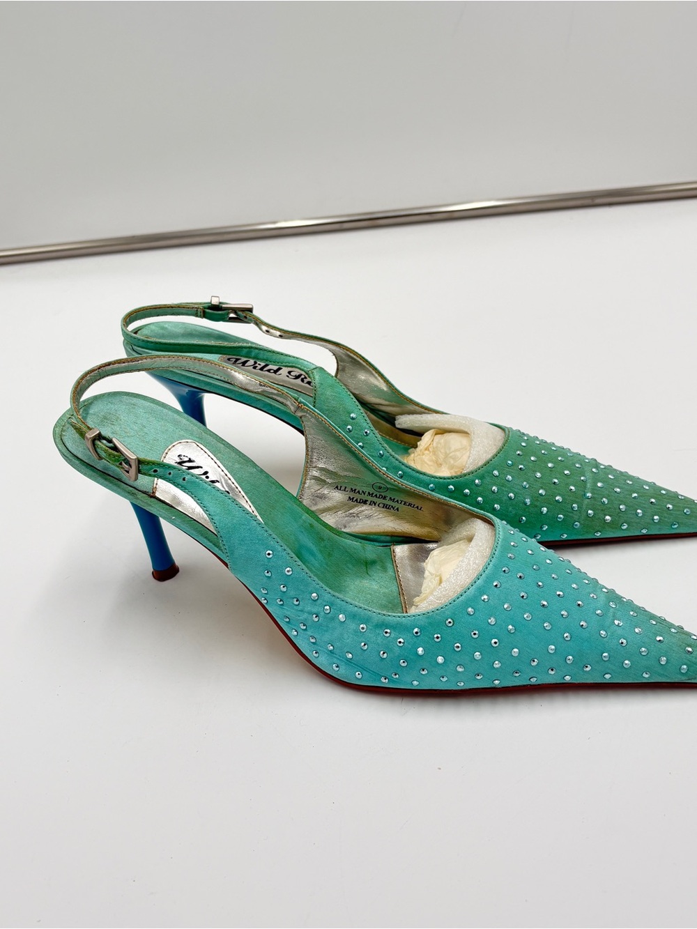 Vintage Retro Y2K 90s Wild Rose Fairycore Kitten Heel Slingback Rhinestone Sz 9